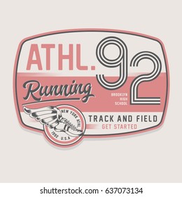 Athletic sport running typography, tee shirt graphics, vectors