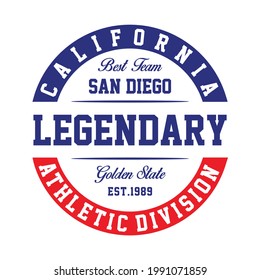 Athletic sport san diego california typography, print design for t shirt, vectors