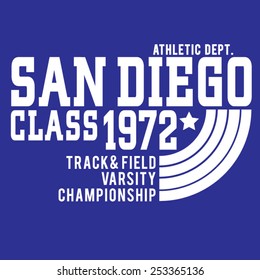 Athletic sport San Diego typography, t-shirt graphics, vectors