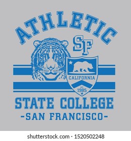 Athletic sport tiger illustration, tee shirt graphics, vectors