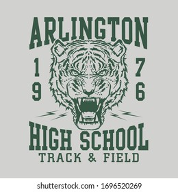 Athletic sport typography with tiger illustration, tee shirt graphics, vectors