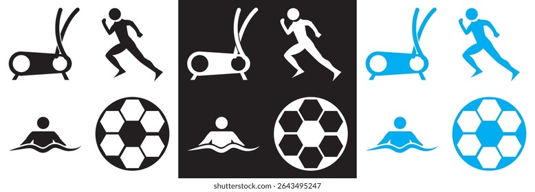 Athletic Sports  Icons . Exercises, football, swimming etc icon. Vector illustration. isolated on white and black background. EPS 10