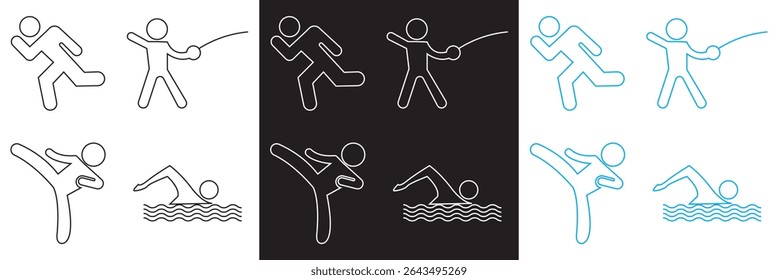 Athletic Sports  Icons . Exercises, football, swimming etc icon. Vector illustration. isolated on white and black background. EPS 10