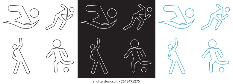 Athletic Sports  Icons . Exercises, football, swimming etc icon. Vector illustration. isolated on white and black background. EPS 10
