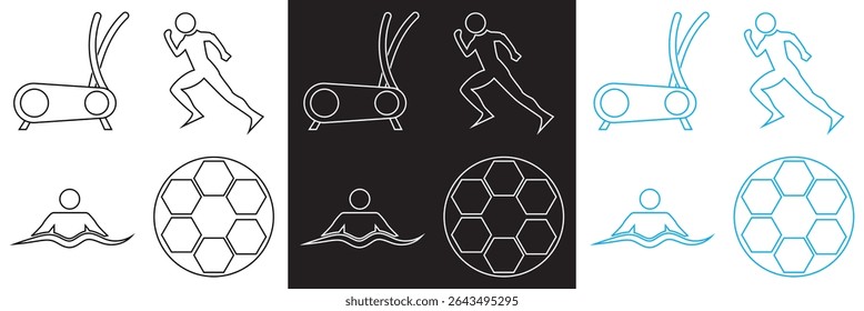 Athletic Sports  Icons . Exercises, football, swimming etc icon. Vector illustration. isolated on white and black background. EPS 10