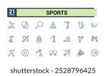 Athletic sports icons set. Vector illustration in modern thin line style of sports related icons. Containing football, basketball, competition, volleyball and more.