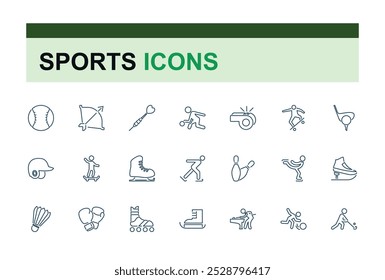 Athletic sports icons set. Vector illustration in modern thin line style of sports related icons. Containing football, basketball, competition, volleyball and more.