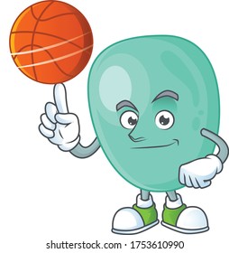 An athletic staphylococcus aureus cartoon design style playing basketball