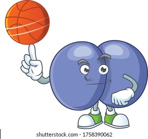 Ein sportlicher Streptococcus pneumoniae-Cartoon-Designstil, der Basketball spielt
