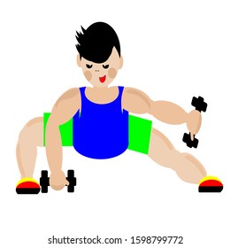 athletic strong boy doing exercises with dumbbells
