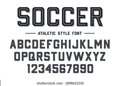 Athletic style font. Football, soccer style font with lines. Athletic style letters and numbers for baseball, basketball, football and soccer kit. Vector