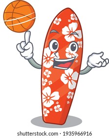 An athletic surfboard cartoon mascot design with basketball. Vector illustration