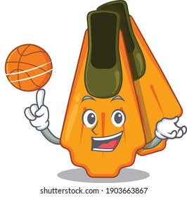 An athletic swim fins cartoon mascot design with basketball