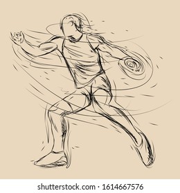 Athletic throwing sport vector sketch illustration