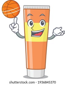 An athletic toothpaste cartoon mascot design with basketball. Vector illustration