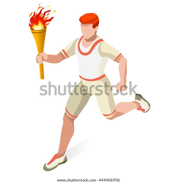 Athletic Torch Bearer man Athlete relay\
Sportsman Game Set. 3D Isometric event Athlete run Sport fire\
Championship People runner Set. Infographic Athletic Torch Bearer\
event Vector\
Illustration