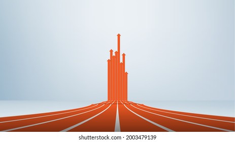 Athletic track becomes perspective upward arrows. Business competition concept.