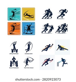 Athletic track and field sports vector icons set with jumping and running actions , And, international sports event, multi sport competition, athletics championship, sports tournament, Commonwealth Games