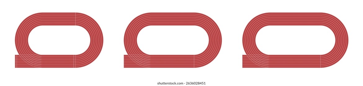 Athletic track field stadium with running lanes from top view. Flat vector illustration isolated on white background.