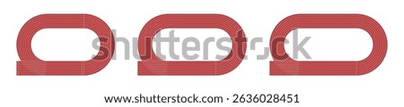Athletic track field stadium with running lanes from top view. Flat vector illustration isolated on white background.