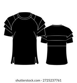 Ilustración vectorial de la silueta de la camisa de entrenamiento atlético con detalle de hombro en capas para ropa deportiva de rendimiento Plantilla de diseño de identidad de marca