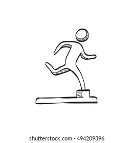 Athletic trophy icon in doodle sketch lines. Running triathlon decathlon competition sport