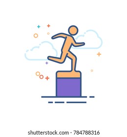 Athletic trophy icon in outlined flat color style. Vector illustration.