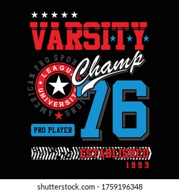 athletic varsity champions typography, t-shirt graphics, vectors