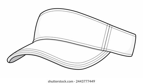 Athletic Visor Hat technical fashion illustration. Visor Cap vector template illustration. front and back view. Sport Wear. Sunscreen Hat.unisex. white color. CAD mockup.