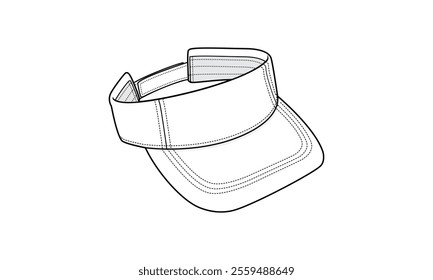 Athletic Visor Hat technical fashion illustration. Visor Cap vector template illustration. 3 4 perspective view. Sport Wear. Sunscreen Hat. unisex. white color. CAD mockup.