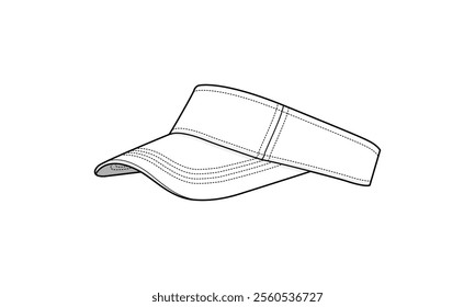 Athletic Visor hat technical fashion illustration. visor cap vector template illustration. Side view. curved brim. Sports wear. open cap. unisex. white color. CAD mockup.