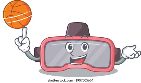 An athletic vr glasses cartoon mascot design with basketball