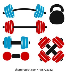 Athletic weights for weightlifting, bodybuilding and fitness. Set on a white background. 