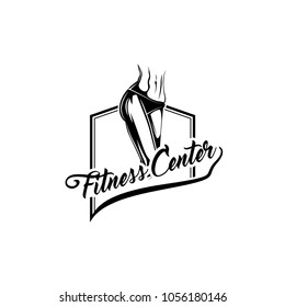 Athletic woman body. Fitness club logo emblem label. Vector illustration.
