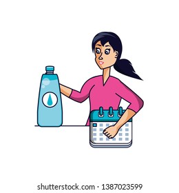 athletic woman with calendar and bottle of water