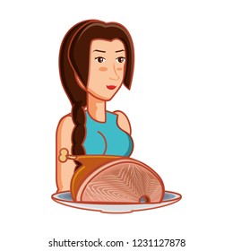 athletic woman with delicious ham