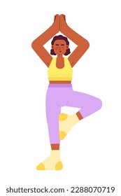 Athletic woman doing morning yoga semi flat colorful vector character. Healthy active living. Editable full body person on white. Simple cartoon spot illustration for web graphic design and animation