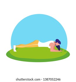 athletic woman doing push-ups in the camp