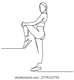 Athletic Woman Doing Stretching - One Continuous Line Art Illustration