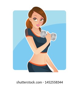 Athletic woman exercising with dumbbell