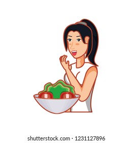 athletic woman with fresh salad