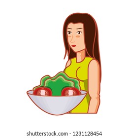 athletic woman with fresh salad