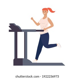 athletic woman runnin in machine fitness lifestyle vector illustration design