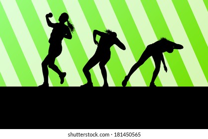 Athletic woman shot put vector background concept