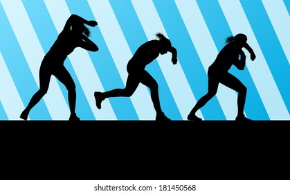 Athletic woman shot put vector background concept
