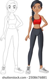 Athletic woman in workout attire, two versions