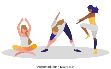 athletic women practicing exercises