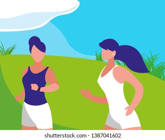 athletic women running in the camp