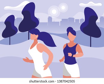 athletic women running in the park