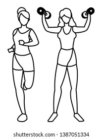 athletic women running and weight lifting